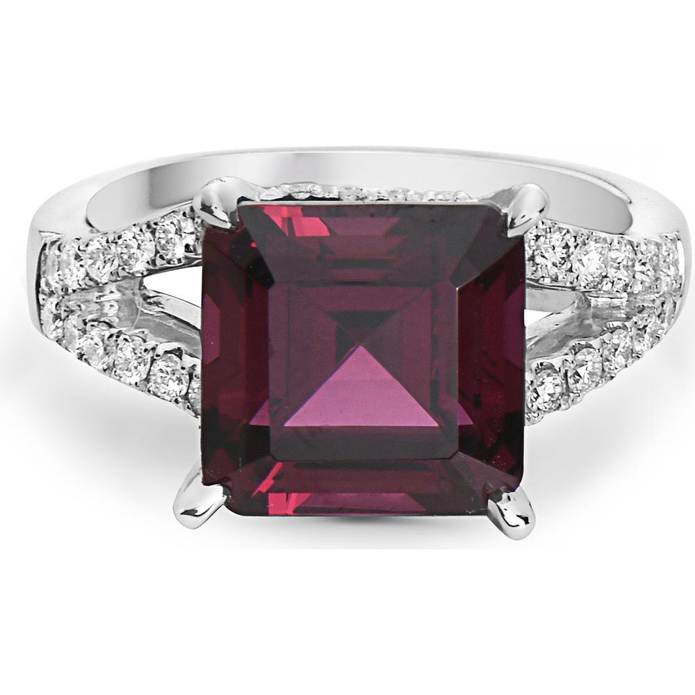 Garnet and Diamond Split Shank Ring in 18K White Gold by Charles Krypell