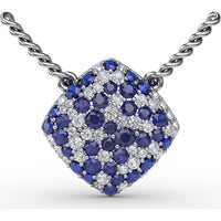Geometric Diamond-Shape Pendant with Pavé Set Round Sapphires and Diamonds by Fana - 1.32 Carat Total Gemstone Weight