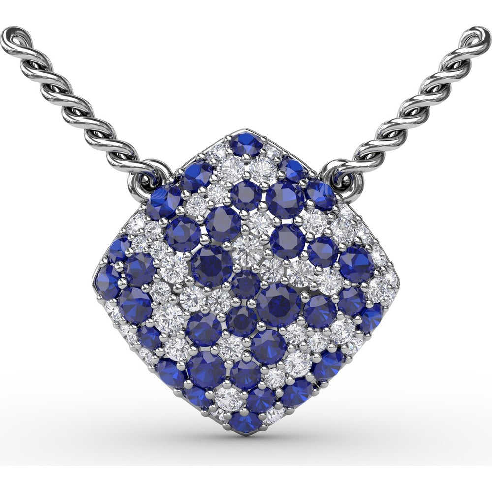 Geometric Diamond-Shape Pendant with Pavé Set Round Sapphires and Diamonds by Fana - 1.32 Carat Total Gemstone Weight