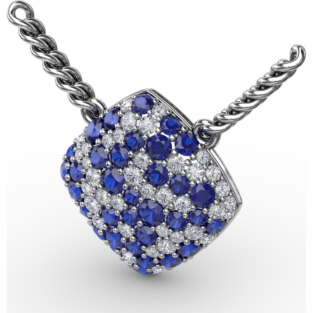 Geometric Diamond-Shape Pendant with Pavé Set Round Sapphires and Diamonds by Fana - 1.32 Carat Total Gemstone Weight