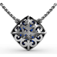 Geometric Diamond-Shape Pendant with Pavé Set Round Sapphires and Diamonds by Fana - 1.32 Carat Total Gemstone Weight