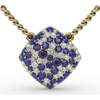 Geometric Diamond-Shape Pendant with Pavé Set Round Sapphires and Diamonds by Fana - 1.32 Carat Total Gemstone Weight