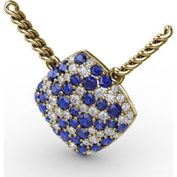 Geometric Diamond-Shape Pendant with Pavé Set Round Sapphires and Diamonds by Fana - 1.32 Carat Total Gemstone Weight