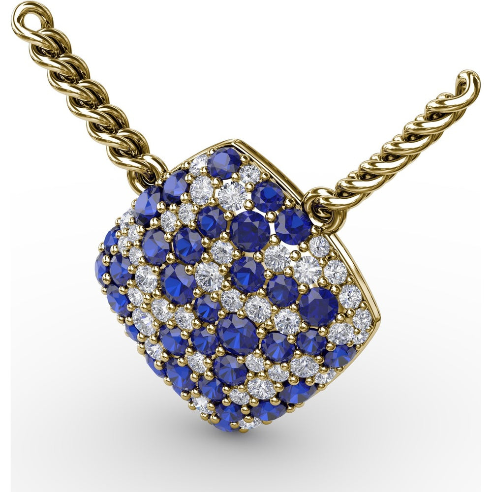 Geometric Diamond-Shape Pendant with Pavé Set Round Sapphires and Diamonds by Fana - 1.32 Carat Total Gemstone Weight