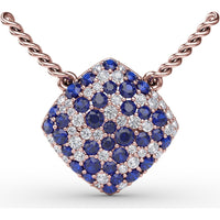 Geometric Diamond-Shape Pendant with Pavé Set Round Sapphires and Diamonds by Fana - 1.32 Carat Total Gemstone Weight