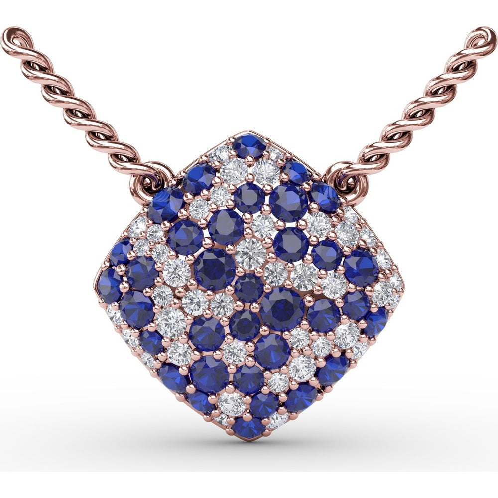 Geometric Diamond-Shape Pendant with Pavé Set Round Sapphires and Diamonds by Fana - 1.32 Carat Total Gemstone Weight