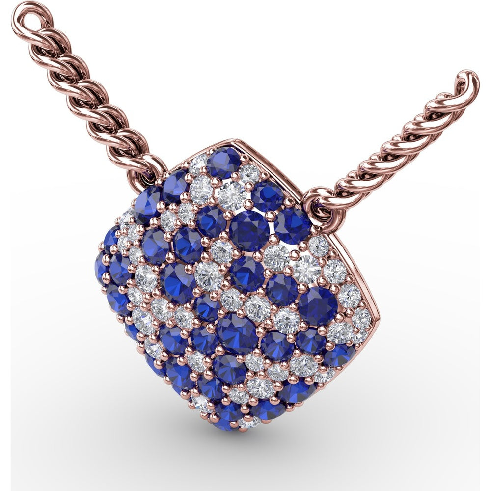 Geometric Diamond-Shape Pendant with Pavé Set Round Sapphires and Diamonds by Fana - 1.32 Carat Total Gemstone Weight
