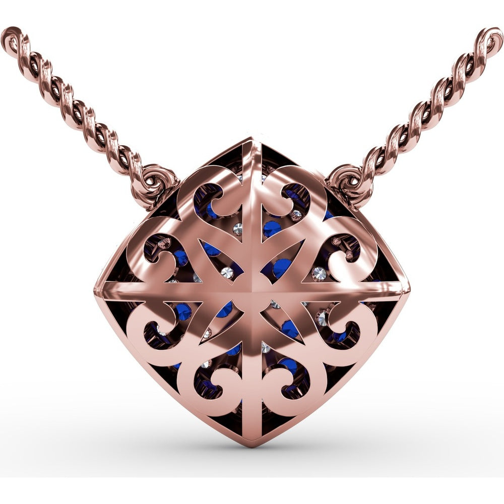Geometric Diamond-Shape Pendant with Pavé Set Round Sapphires and Diamonds by Fana - 1.32 Carat Total Gemstone Weight