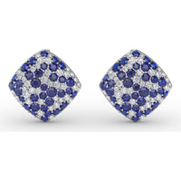 Geometric Diamond-Shaped Stud Earrings with Pavé Set Round Sapphires and Diamonds by Fana - 2.66 Carat Total Gemstone Weight