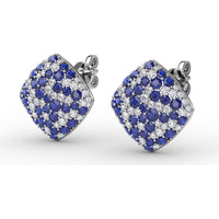 Geometric Diamond-Shaped Stud Earrings with Pavé Set Round Sapphires and Diamonds by Fana - 2.66 Carat Total Gemstone Weight