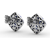 Geometric Diamond-Shaped Stud Earrings with Pavé Set Round Sapphires and Diamonds by Fana - 2.66 Carat Total Gemstone Weight