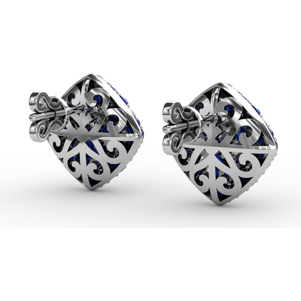 Geometric Diamond-Shaped Stud Earrings with Pavé Set Round Sapphires and Diamonds by Fana - 2.66 Carat Total Gemstone Weight