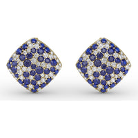 Geometric Diamond-Shaped Stud Earrings with Pavé Set Round Sapphires and Diamonds by Fana - 2.66 Carat Total Gemstone Weight