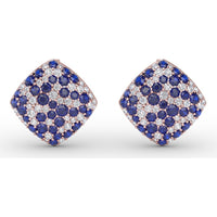 Geometric Diamond-Shaped Stud Earrings with Pavé Set Round Sapphires and Diamonds by Fana - 2.66 Carat Total Gemstone Weight