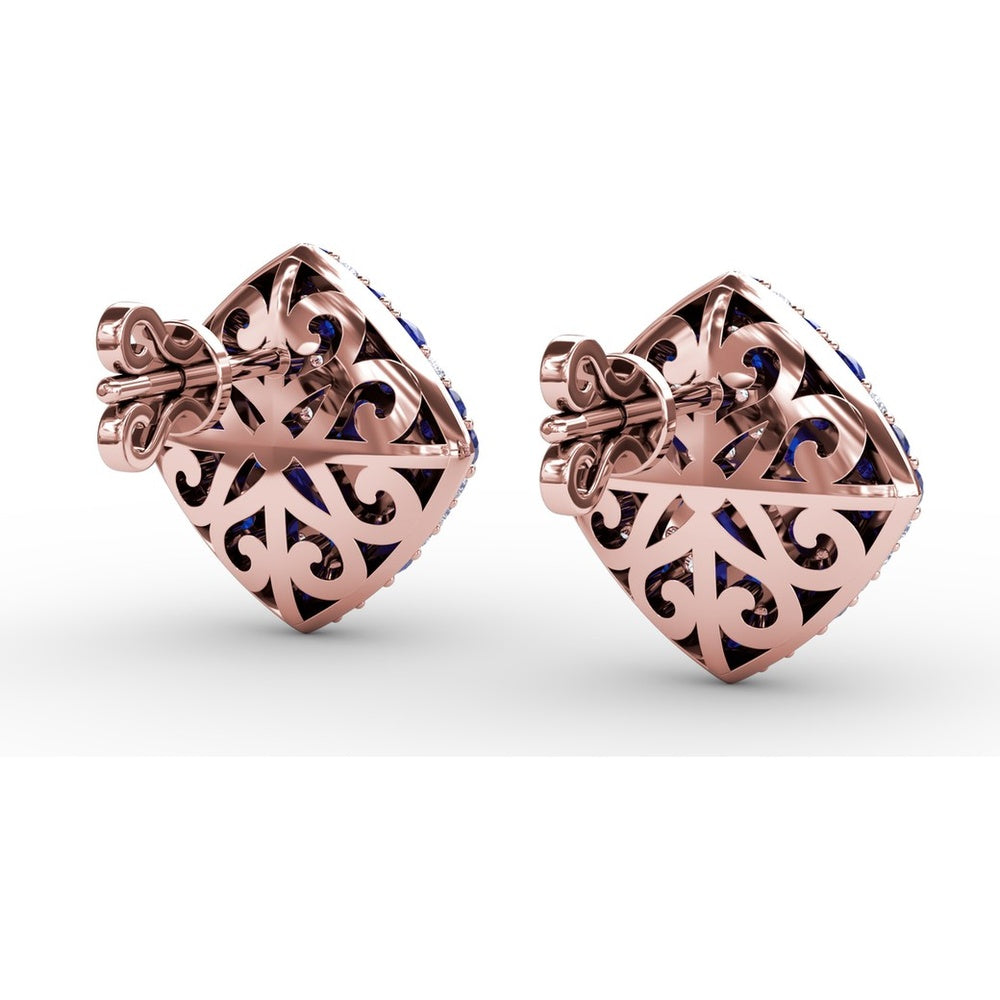 Geometric Diamond-Shaped Stud Earrings with Pavé Set Round Sapphires and Diamonds by Fana - 2.66 Carat Total Gemstone Weight