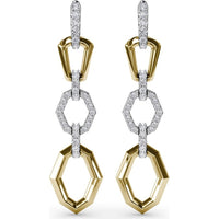 Geometric Drop Earrings with Interlocking Hexagon Links and Pavé Diamond Connectors by Fana - 1.65 Carat Total Diamond Weight