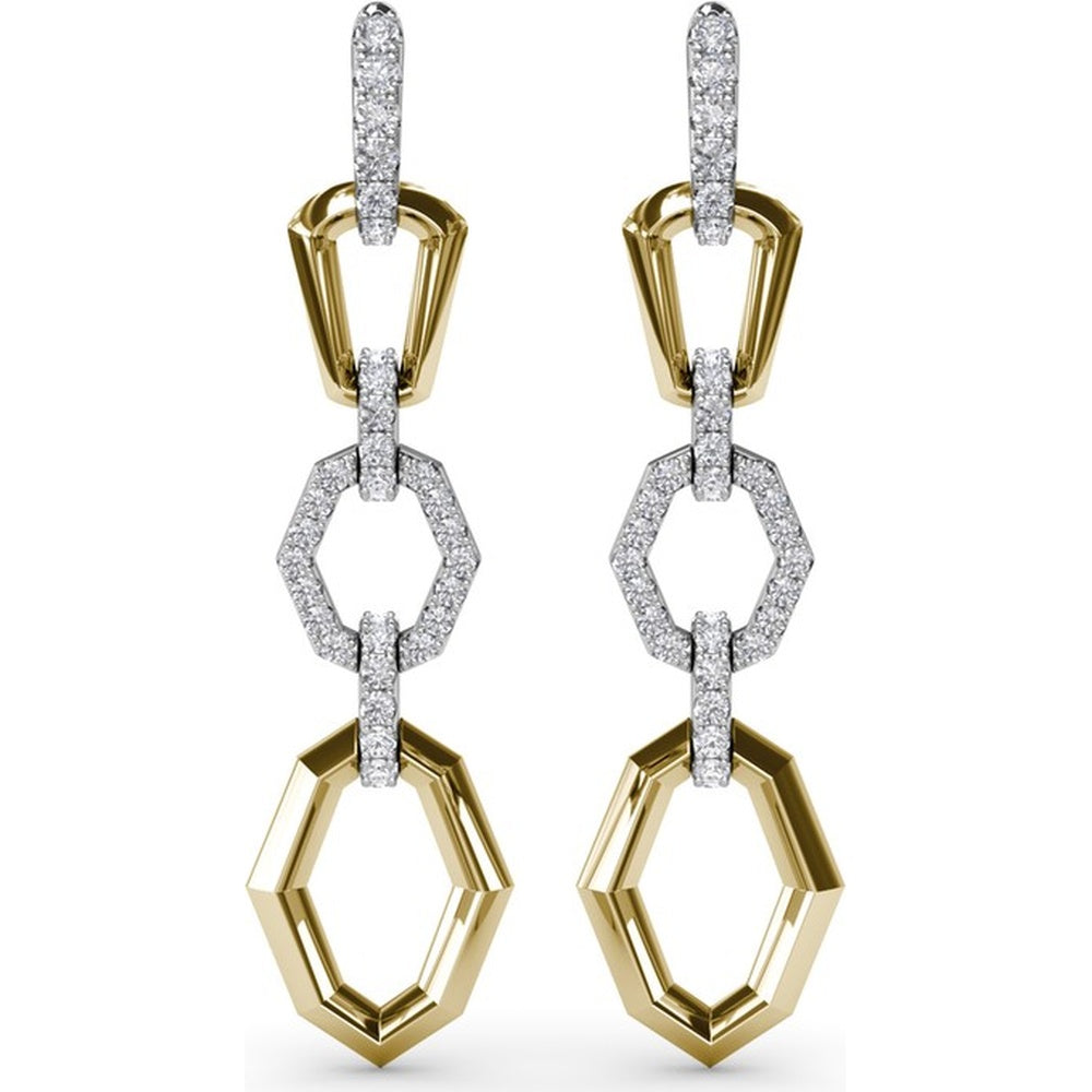 Geometric Drop Earrings with Interlocking Hexagon Links and Pavé Diamond Connectors by Fana - 1.65 Carat Total Diamond Weight