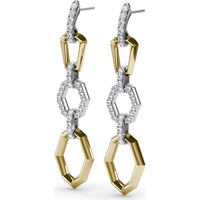 Geometric Drop Earrings with Interlocking Hexagon Links and Pavé Diamond Connectors by Fana - 1.65 Carat Total Diamond Weight