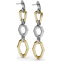 Geometric Drop Earrings with Interlocking Hexagon Links and Pavé Diamond Connectors by Fana - 1.65 Carat Total Diamond Weight