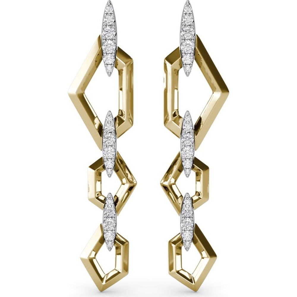 Geometric Drop Earrings with Open Hexagon Links and Pavé Diamond Connectors by Fana - 0.90 Carat Total Diamond Weight