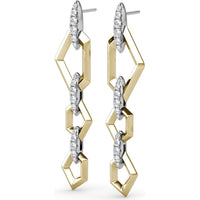 Geometric Drop Earrings with Open Hexagon Links and Pavé Diamond Connectors by Fana - 0.90 Carat Total Diamond Weight