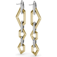 Geometric Drop Earrings with Open Hexagon Links and Pavé Diamond Connectors by Fana - 0.90 Carat Total Diamond Weight