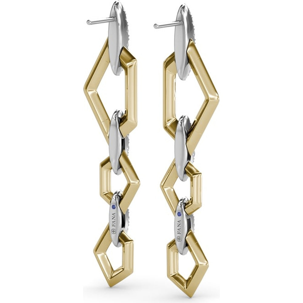 Geometric Drop Earrings with Open Hexagon Links and Pavé Diamond Connectors by Fana - 0.90 Carat Total Diamond Weight