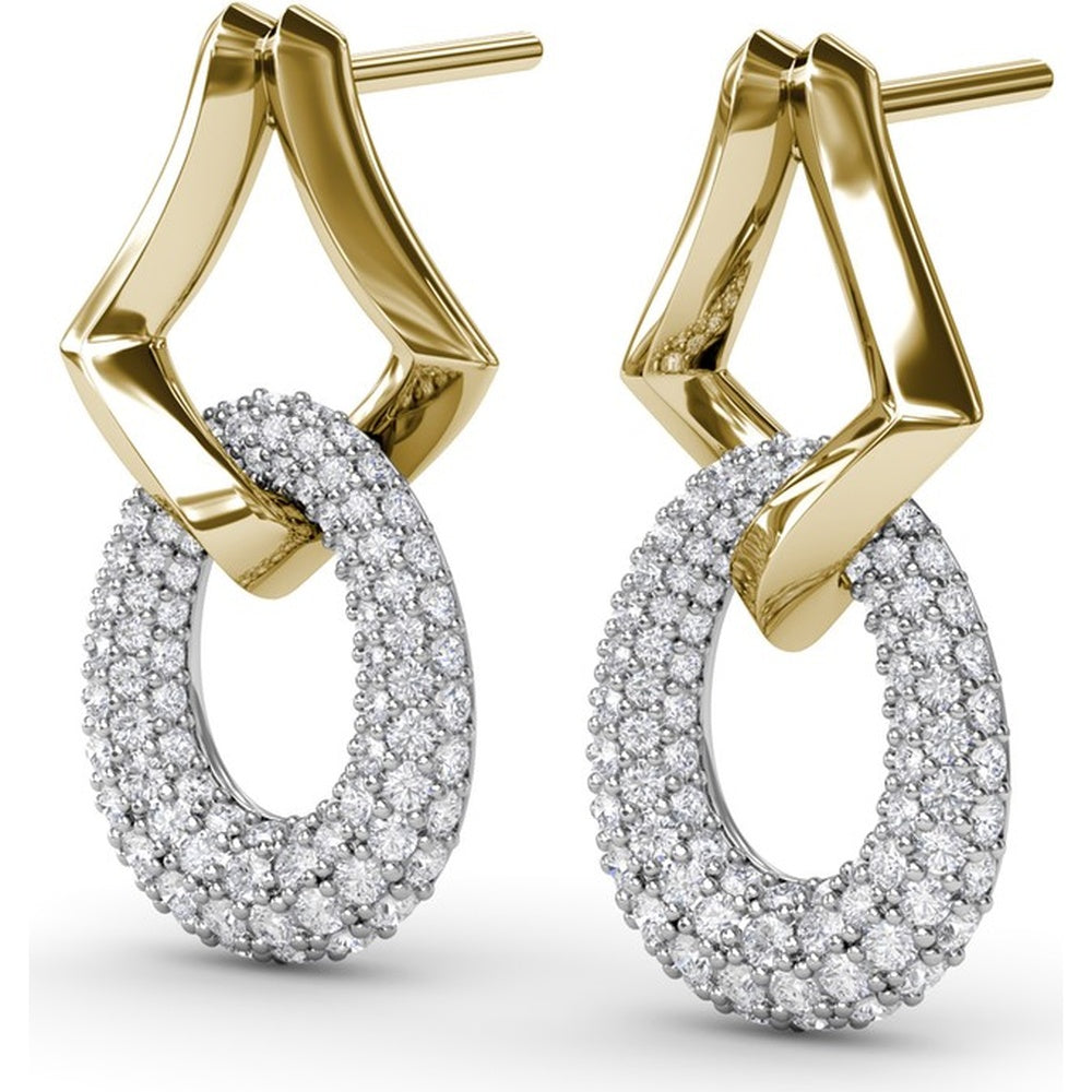 Geometric Drop Earrings with Pavé Set Round Diamonds by Fana - 0.99 Carat Total Diamond Weight