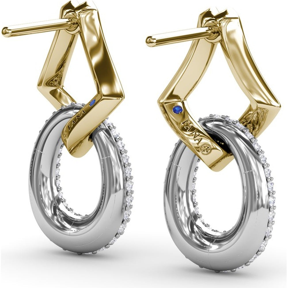 Geometric Drop Earrings with Pavé Set Round Diamonds by Fana - 0.99 Carat Total Diamond Weight