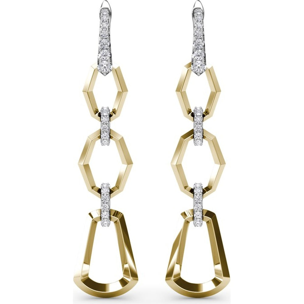Geometric Hexagon Link Drop Earrings with Pavé Diamond Accents by Fana - 0.98 Carat Total Diamond Weight