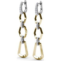 Geometric Hexagon Link Drop Earrings with Pavé Diamond Accents by Fana - 0.98 Carat Total Diamond Weight