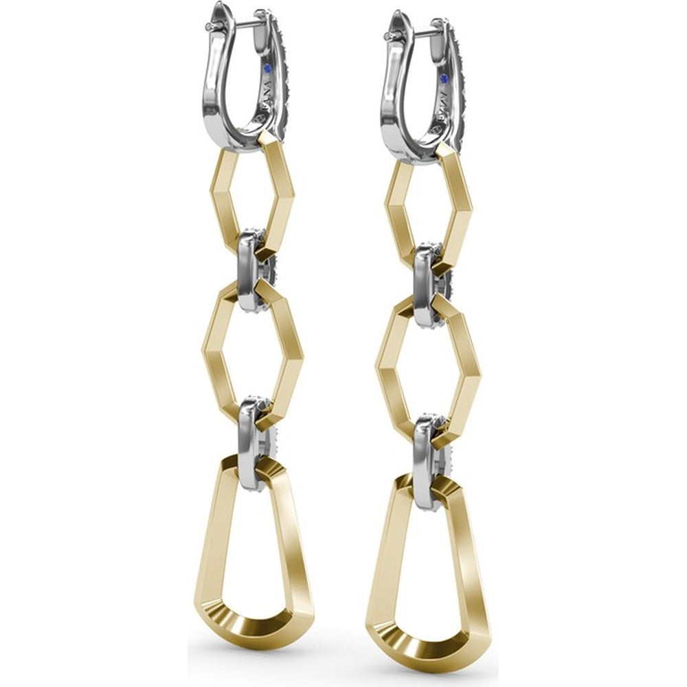 Geometric Hexagon Link Drop Earrings with Pavé Diamond Accents by Fana - 0.98 Carat Total Diamond Weight