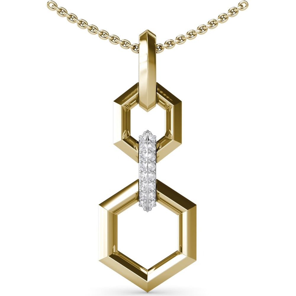 Geometric Hexagon Linked Pendant with Pavé Diamond Connector by Fana - 0.22 Carat Total Diamond Weight