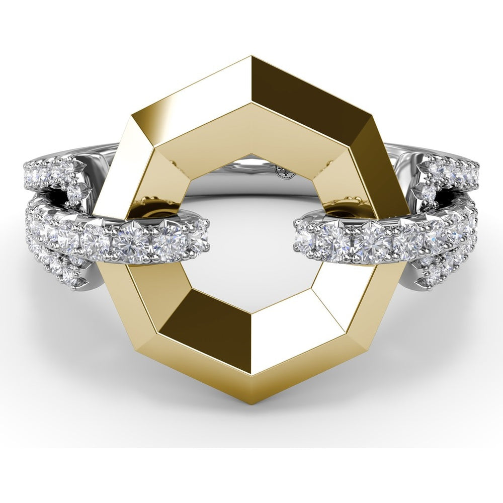 Geometric Hexagon Ring with Pavé Set Round Diamonds by Fana - 0.41 Carat Total Diamond Weight