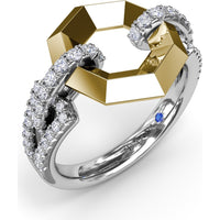 Geometric Hexagon Ring with Pavé Set Round Diamonds by Fana - 0.41 Carat Total Diamond Weight