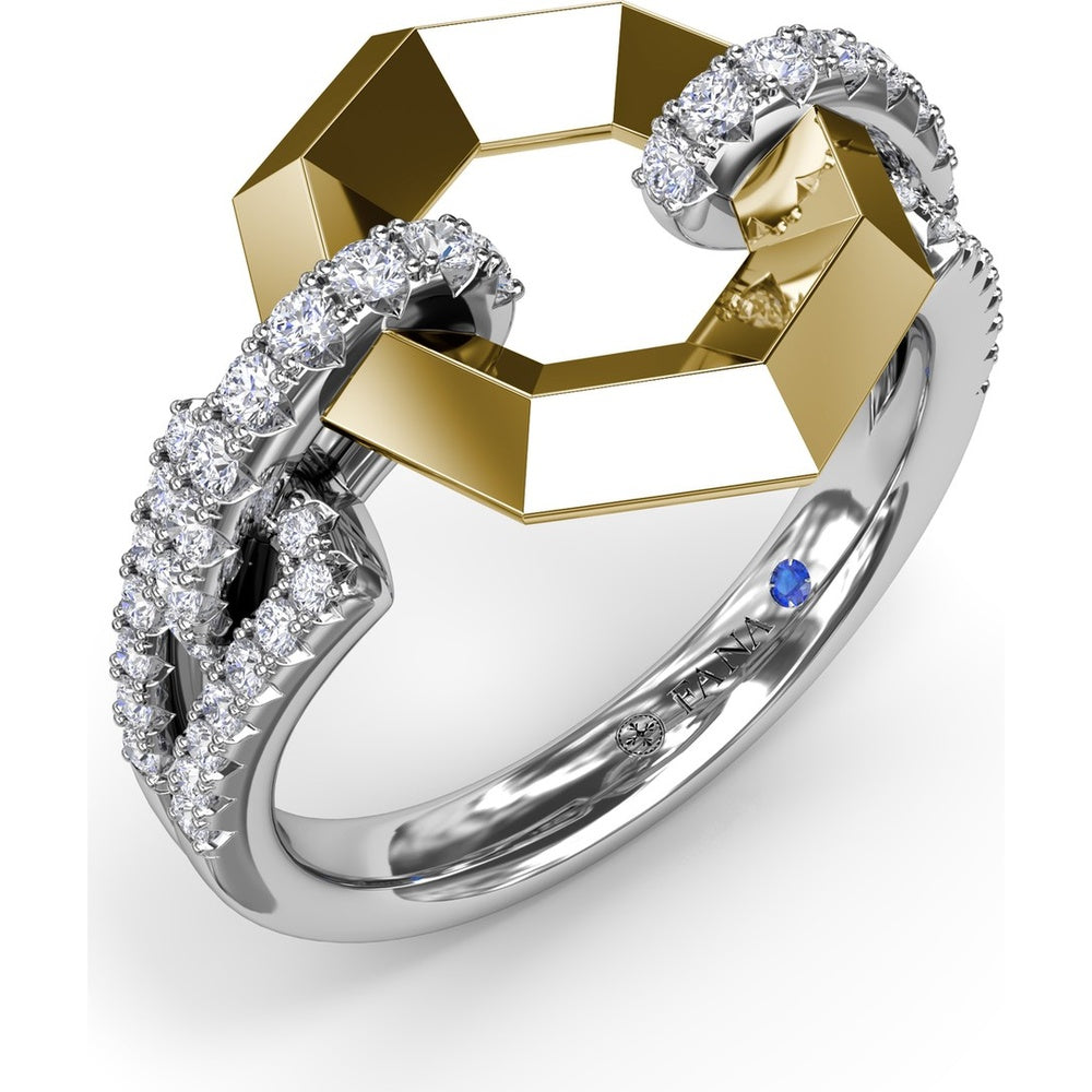 Geometric Hexagon Ring with Pavé Set Round Diamonds by Fana - 0.41 Carat Total Diamond Weight