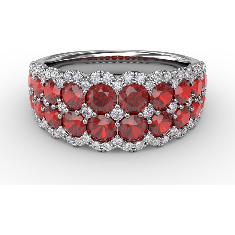 Get Sentimental Double Row Ruby and Diamond Band Ring by Fana - 2.53 Carat Total Gemstone Weight
