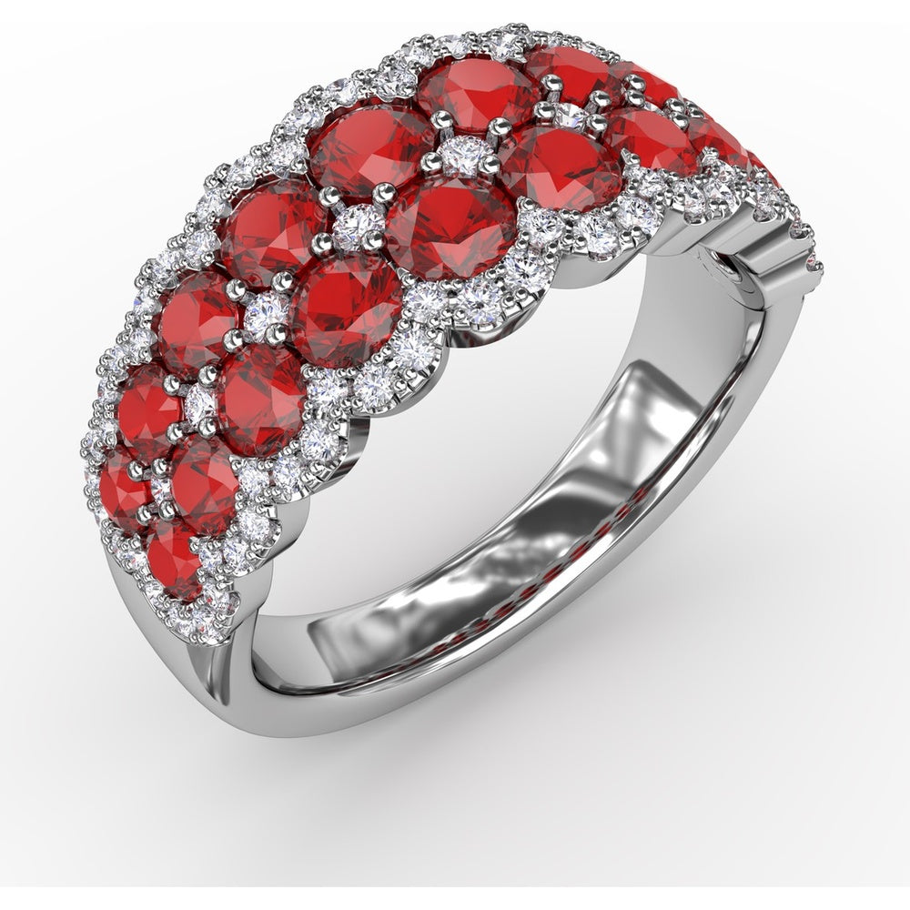 Get Sentimental Double Row Ruby and Diamond Band Ring by Fana - 2.53 Carat Total Gemstone Weight