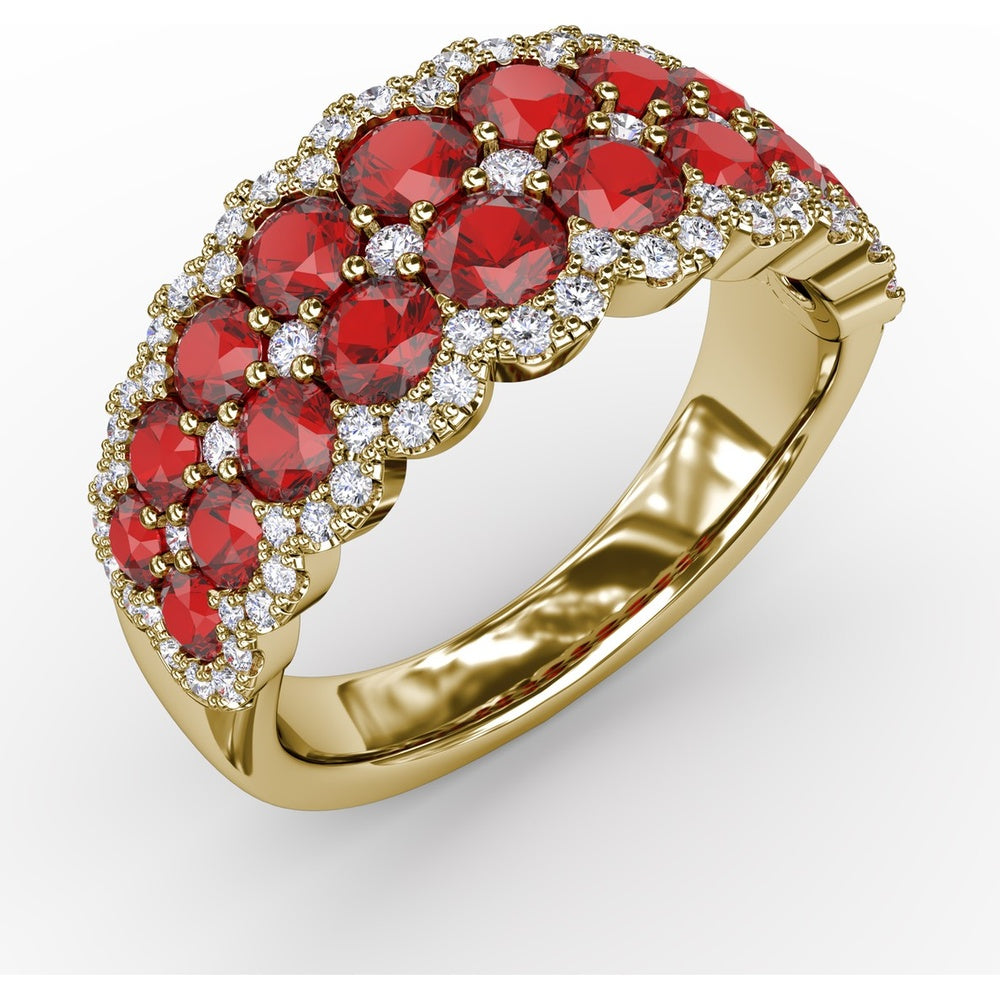 Get Sentimental Double Row Ruby and Diamond Band Ring by Fana - 2.53 Carat Total Gemstone Weight