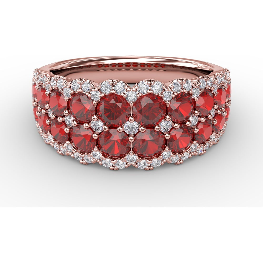 Get Sentimental Double Row Ruby and Diamond Band Ring by Fana - 2.53 Carat Total Gemstone Weight