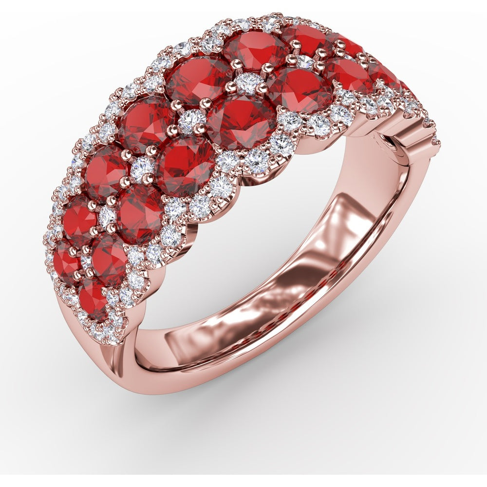 Get Sentimental Double Row Ruby and Diamond Band Ring by Fana - 2.53 Carat Total Gemstone Weight
