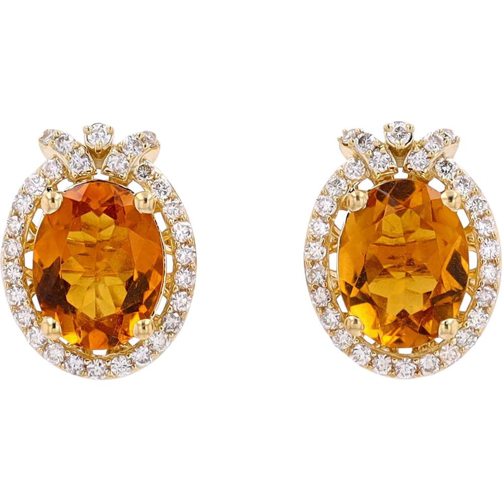 Gleaming Citrine Dreams 10K Gold Oval Earrings with Diamond Accents