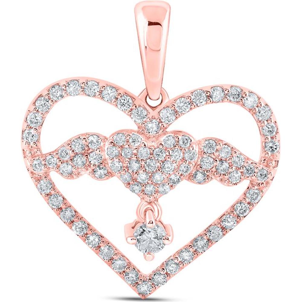 GND 10K Rose Gold Angel Heart Pendant with Prong-Set Round Diamonds - 5/8 Carat Total Diamond Weight