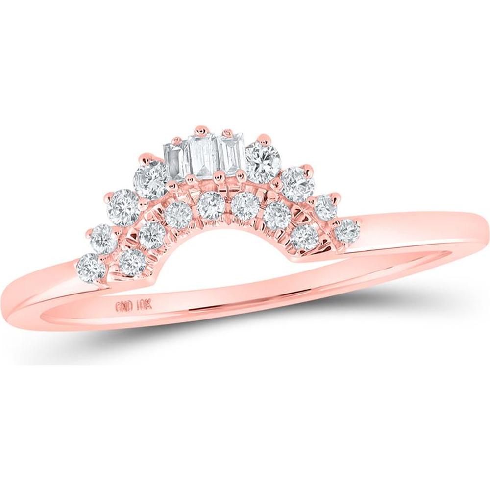 GND 10K Rose Gold Baguette and Round Diamond Wrap Ring Guard Enhancer - 1/6 Carat Total Diamond Weight