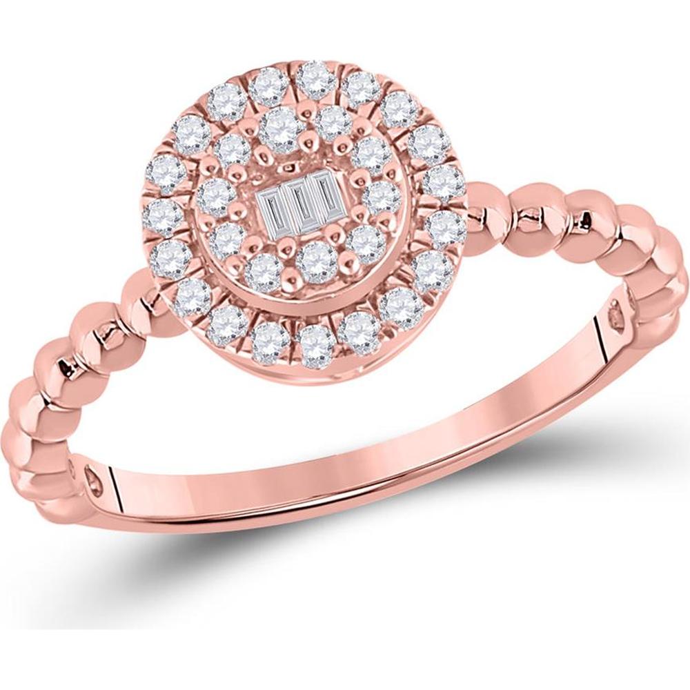 GND 10K Rose Gold Baguette Diamond Halo Cluster Ring with Beaded Band - 1/4 Total Carat Weight