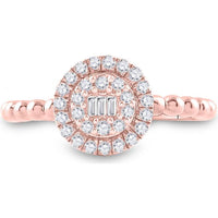 GND 10K Rose Gold Baguette Diamond Halo Cluster Ring with Beaded Band - 1/4 Total Carat Weight