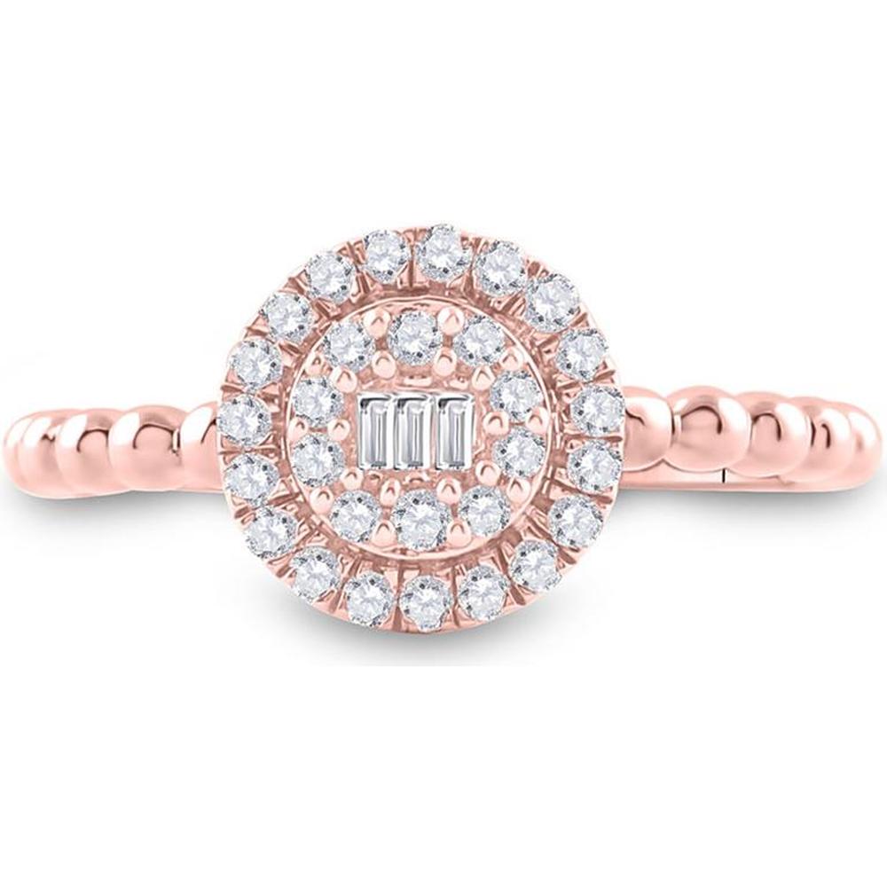 GND 10K Rose Gold Baguette Diamond Halo Cluster Ring with Beaded Band - 1/4 Total Carat Weight