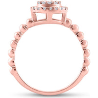 GND 10K Rose Gold Baguette Diamond Halo Cluster Ring with Beaded Band - 1/4 Total Carat Weight