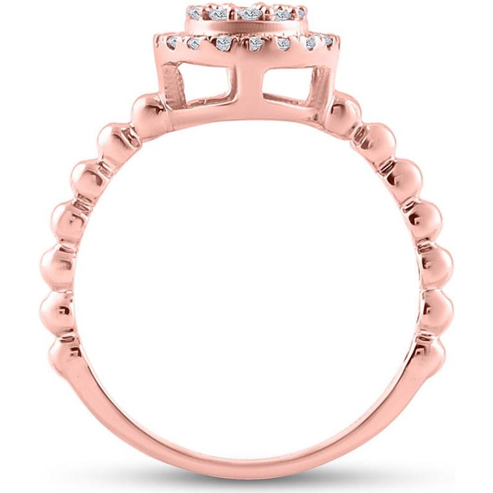 GND 10K Rose Gold Baguette Diamond Halo Cluster Ring with Beaded Band - 1/4 Total Carat Weight