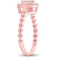 GND 10K Rose Gold Baguette Diamond Halo Cluster Ring with Beaded Band - 1/4 Total Carat Weight